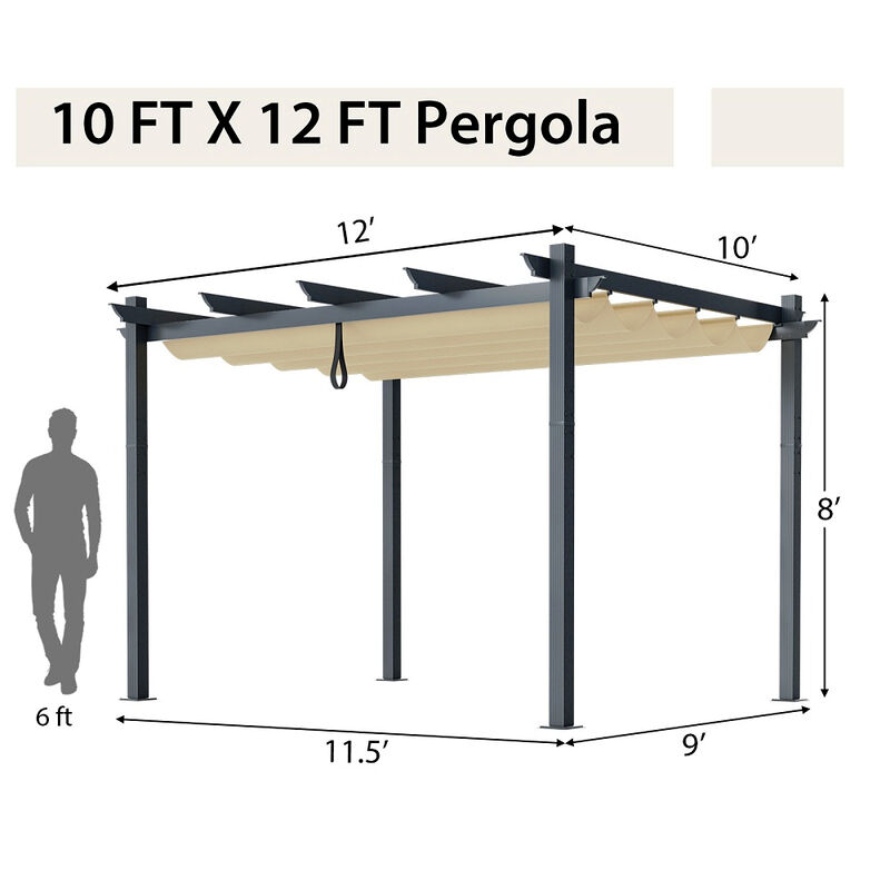 10x12 Feet Outdoor Aluminum Retractable Pergola Canopy Shelter with Grape Trellis