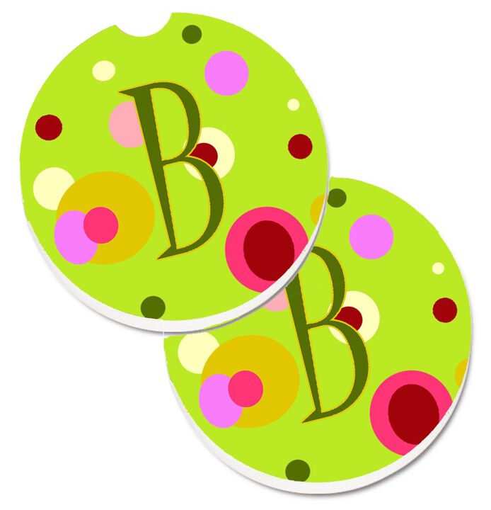 Caroline's Treasures Letter B Monogram - Lime green Set of 2 Cup Holder Car Coasters CJ1010-BCARC, 2.56, Multicolor