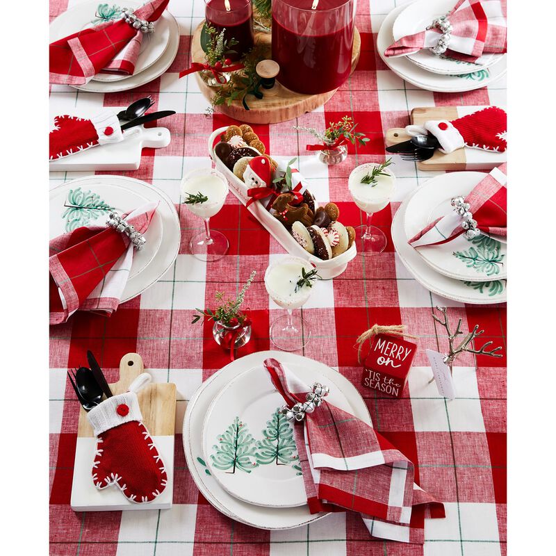 Solino Home 100% Pure Linen Square Placemats 14 x 14 Inch Set of 4 | Very Merry Plaid