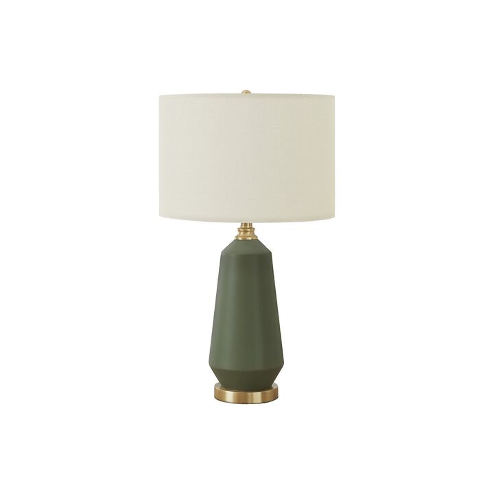 Monarch Specialties I 9624 - Lighting, 26"H, Table Lamp, Green Ceramic, Ivory / Cream Shade, Contemporary