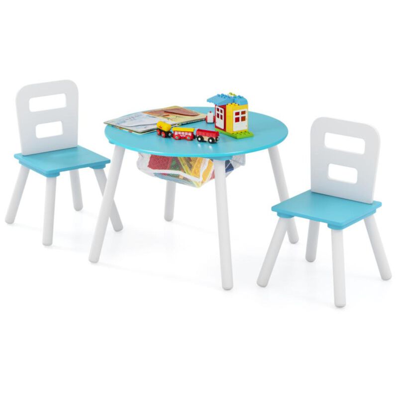 Hivvago Wood Activity Kids Table and Chair Set with Center Mesh Storage