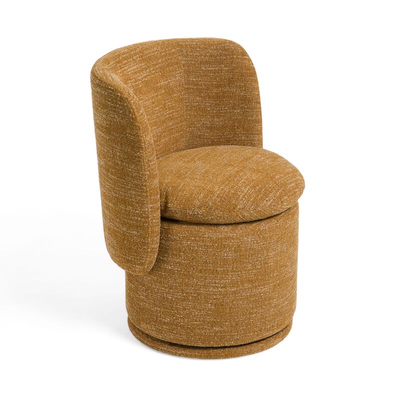 Reno Nori 26 Inch Swivel Dining Chair, Yellow Polyester, Solid Poplar Wood - Benzara