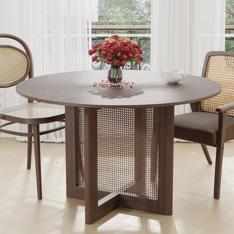 46 Cinna Modern Walnut Oak Wood Round Dining Table （Seats 4）