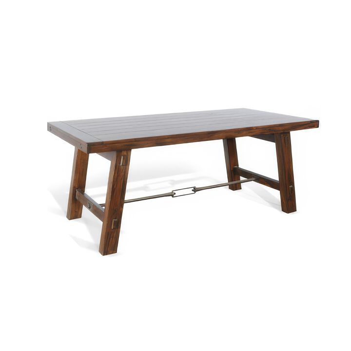 Reggie Dining Table, Turnbuckle Stretcher, Brown Mahogany, 74 Inch - Benzara