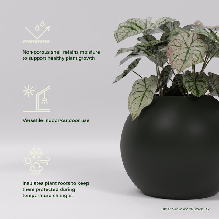 Greenline Fiberglass Nala Large Indoor/Outdoor Globe Planter - 24 in x 24 in x 19 in - Gloss White