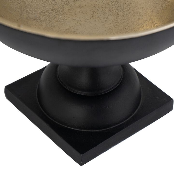 10 Inch Vintage Style Accent Bowl, Gold, Antique Black, Pedestal Stand - Benzara