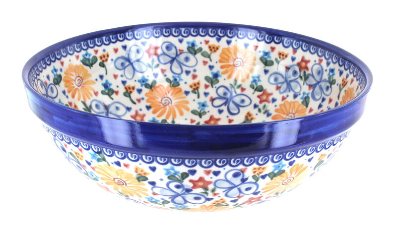 Blue Rose Polish Pottery Aztec Flower Medium Serving Bowl