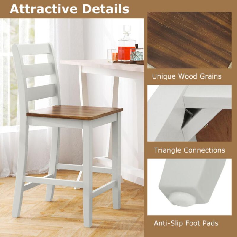 Hivvago Set of 2 Counter Bar Stool with Inclined Backrest and Footrest-Gray