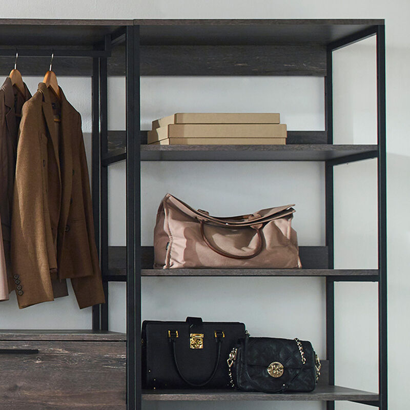 FC Design Klair Living Wood and Metal Walk-in Closet with Five Shelves in Rustic Gray
