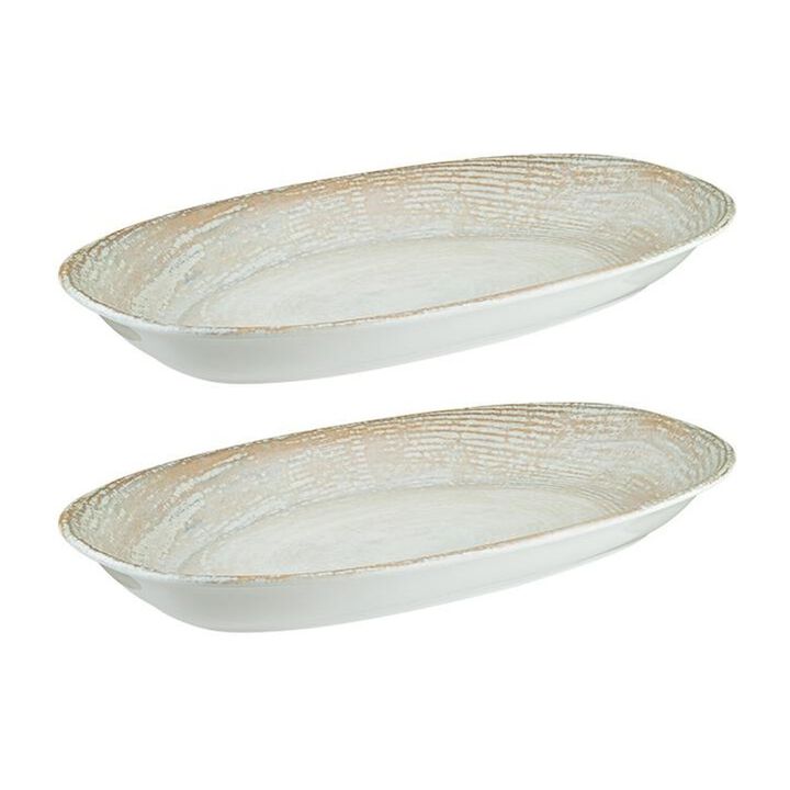 Patera 9.5" x 5.5" x h:1.25" Oval Decorated Porcelain Platter (Set of 2)