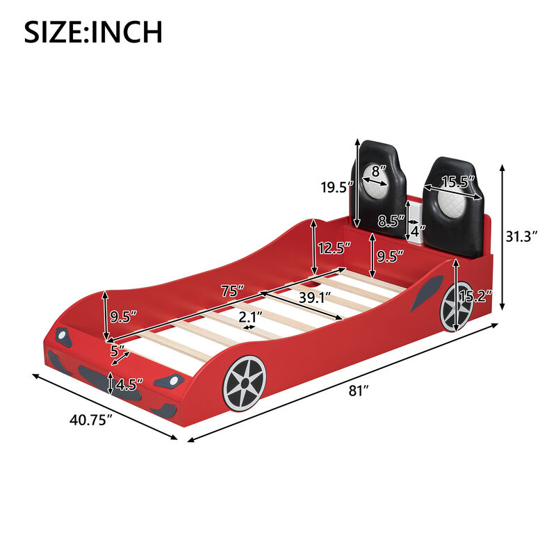 Merax Race Car-Shaped Platform Bed with LED