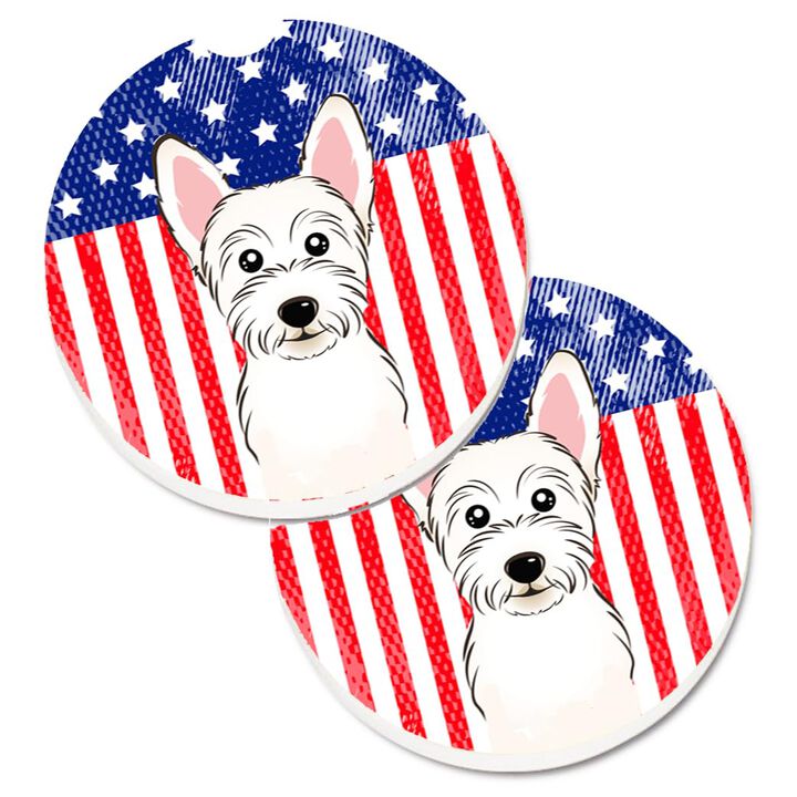 Caroline's Treasures American Flag & Westie Set of 2 Cup Holder Car Coasters BB2156CARC, 2.56, Multicolor