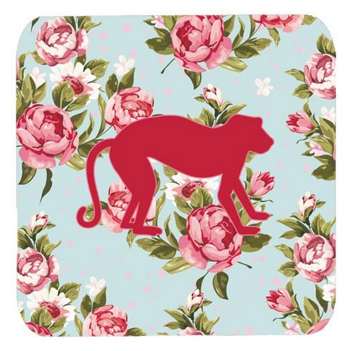 Caroline's Treasures BB1128-RS-BU-FC Monkey Shabby Chic Blue Roses Foam Coasters (Set of 4), 3.5 H x 3.5 W, Multicolor