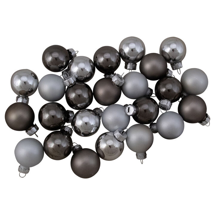 28ct Silver and Gray Glass Christmas Ball Ornaments 1" (25mm)