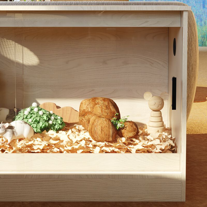 Natural Wooden Hamster Cage Small Animal Habitats/House for Gerbil Dwarf Hamster Guinea Pig Chinchilla with Air Vents