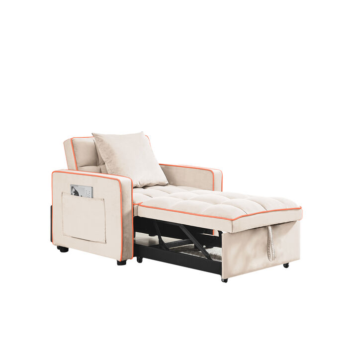 3-in-1 Creamy White Modern Chair Bed