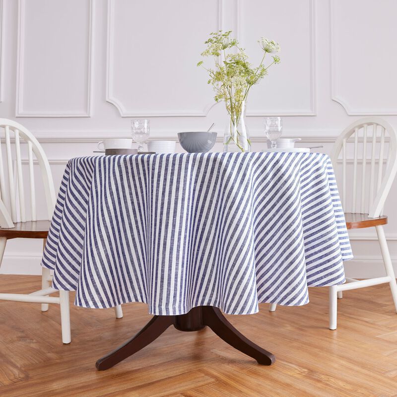 Solino Home 100% Pure Linen Round Tablecloth 70 Inch Diameter | Amalfi Stripe