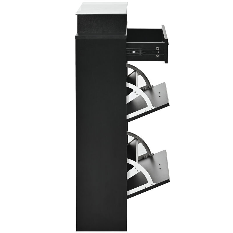 Merax Tempered Glass Top Shoe Storage Cabinet with Drawer