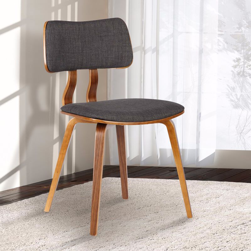 Fabric Upholstered Split Curved Back Wood Dining Chair, Brown and Dark Gray-Benzara