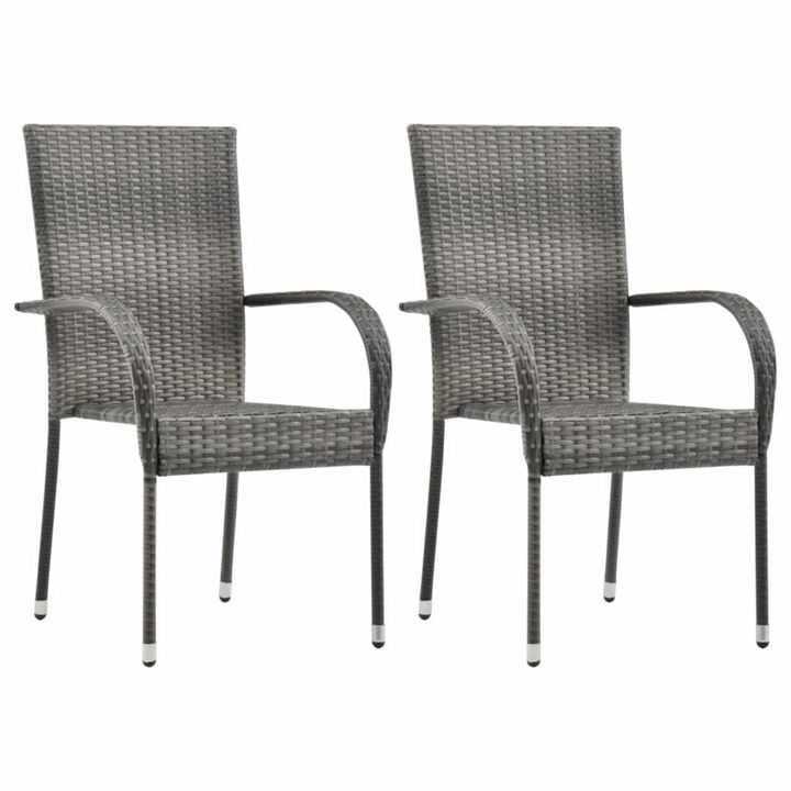 vidaXL Stackable Outdoor Chairs 2 pcs Gray Poly Rattan