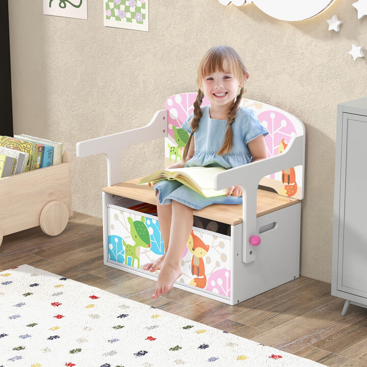 Kids Convertible Activity Bench with 2 Removable Fabric Storage Bins