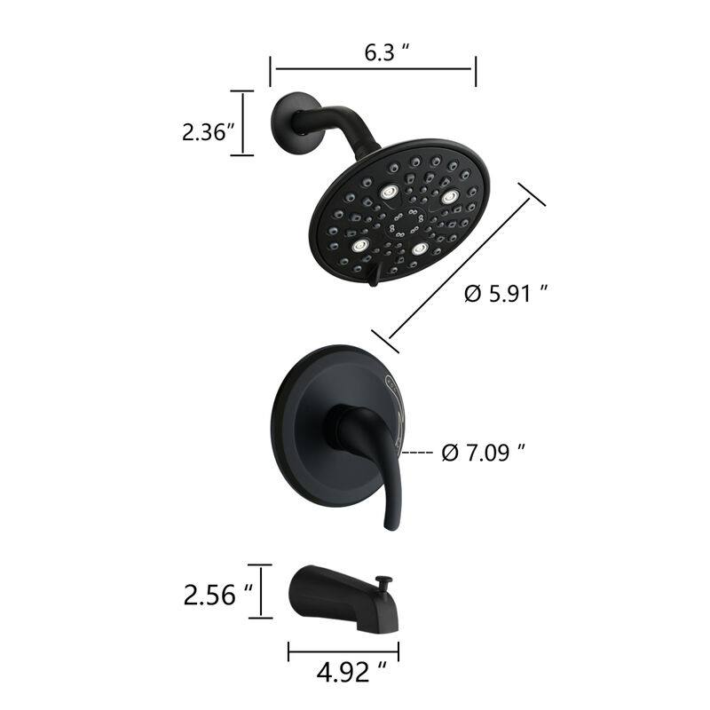 Single Handle 5-Functions Shower Head Set With Tub Spout (Valve Included)