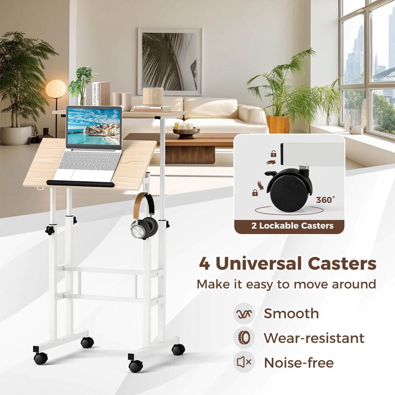 Costway Mobile Standing Desk Rolling Adjustable Laptop Cart Home Office Black