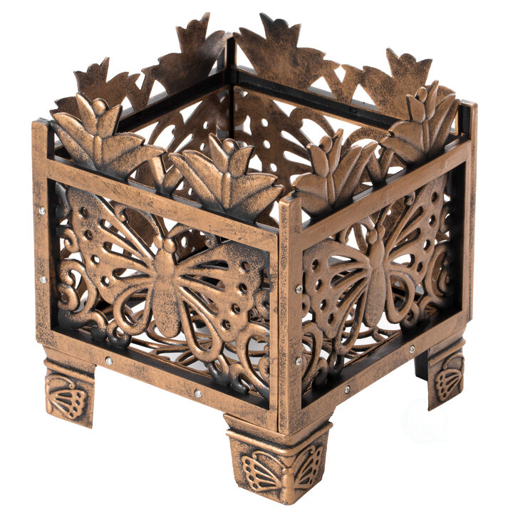 Outdoor Living Butterfly Square Plant Stand, Flower Planting Pot, Antique Bronze