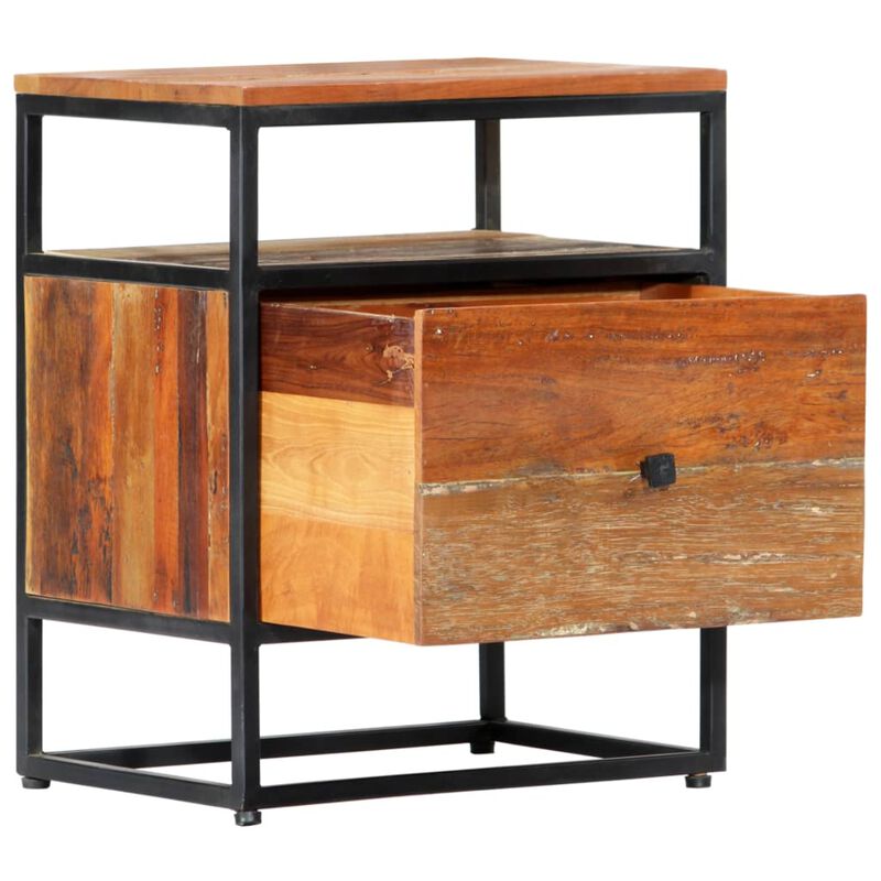 vidaXL Bedside Cabinet 15.8"x11.8"x19.7" Solid Reclaimed Wood and Steel