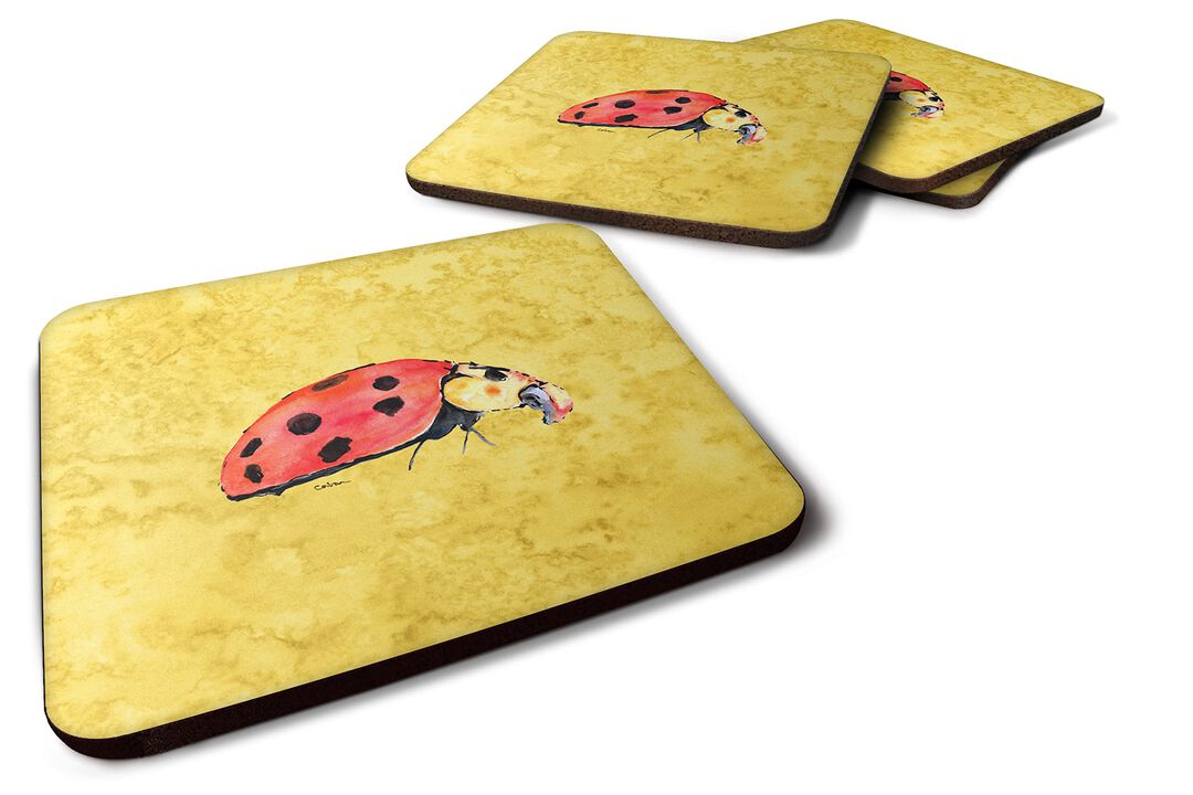 Caroline's Treasures 8867FC Lady Bug on Yellow Foam Coasters (Set of 4), 3.5 H x 3.5 W, Multicolor