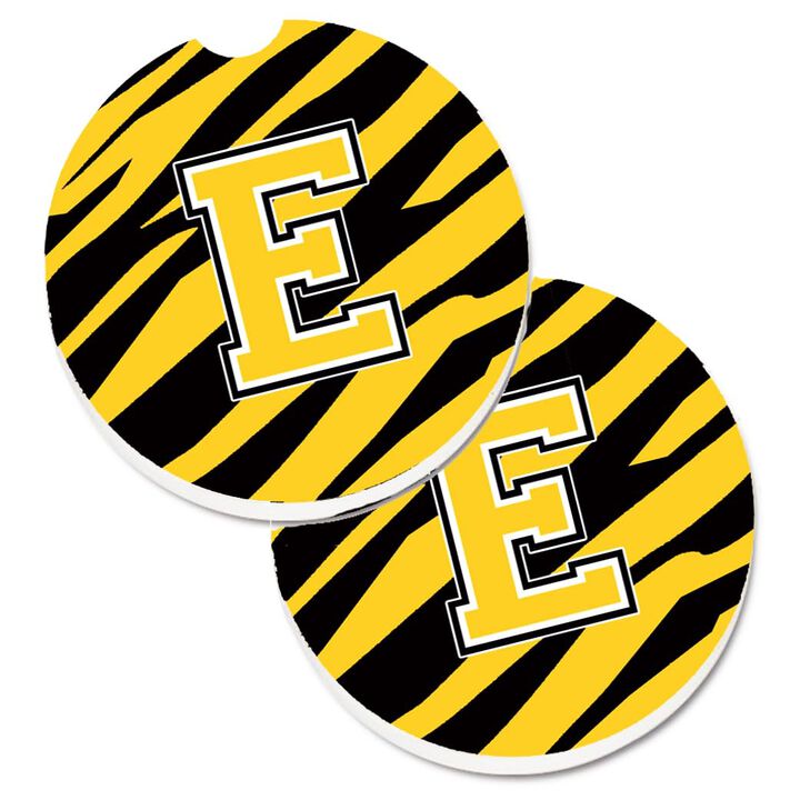 Caroline's Treasures Monogram Initial E Tiger Stripe - black Gold Set of 2 Cup Holder Car Coasters CJ1026-ECARC, 2.56, Multicolor