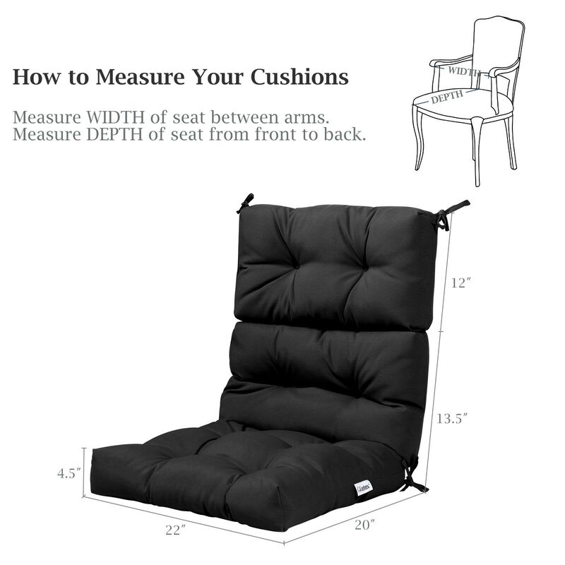 Tufted Patio High Back Chair Cushion with Non-Slip String Ties