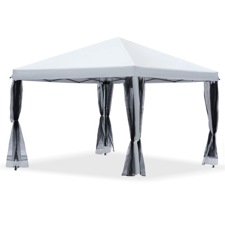 Breezy Event Shelter: 10x10 Silver Pop-Up Gazebo with Mesh Walls Breezy Event Shelter: 10x10 Silver Pop-Up Gazebo with Mesh Walls