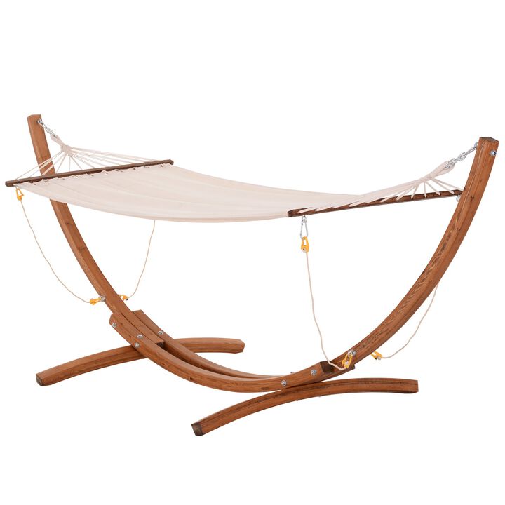 White Boho Bliss: 10' Wood Hammock with Stand for Single Person White Boho Bliss: 10' Wood Hammock with Stand for Single Person