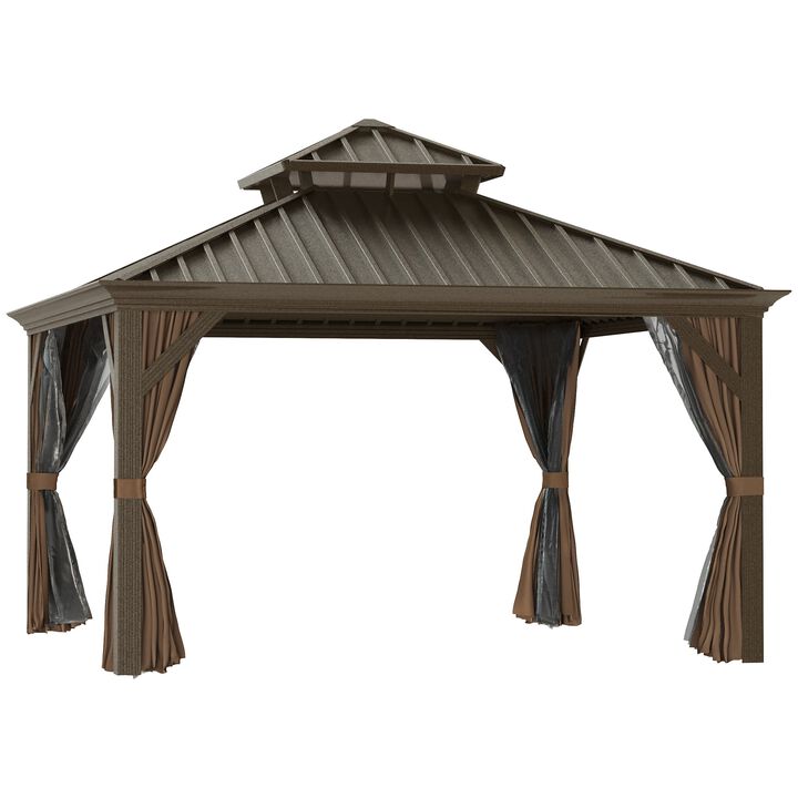 Coffee Patio Sanctuary: 12x12 ft Aluminum Gazebo with Tiered Roof