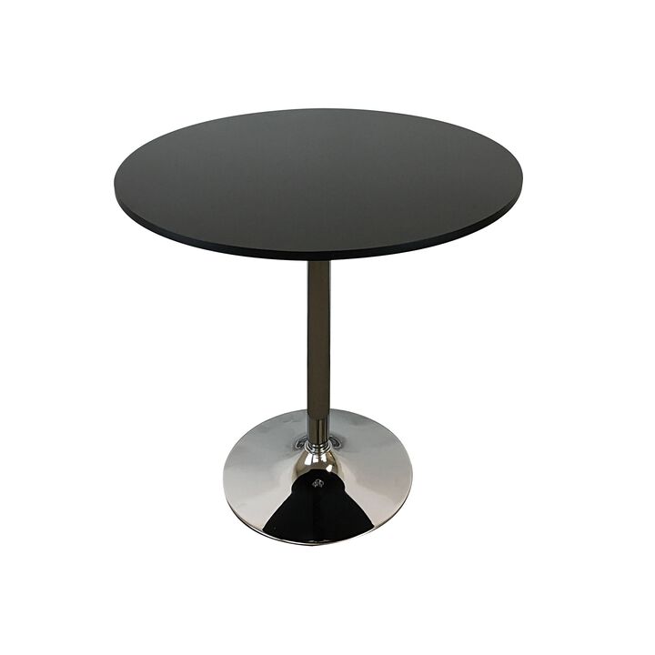 Mari 36 Inch Dining Table, Smooth Black Round Top and Stainless Steel Base - Benzara