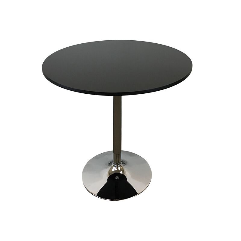 Mari 36 Inch Dining Table, Smooth Black Round Top and Stainless Steel Base - Benzara