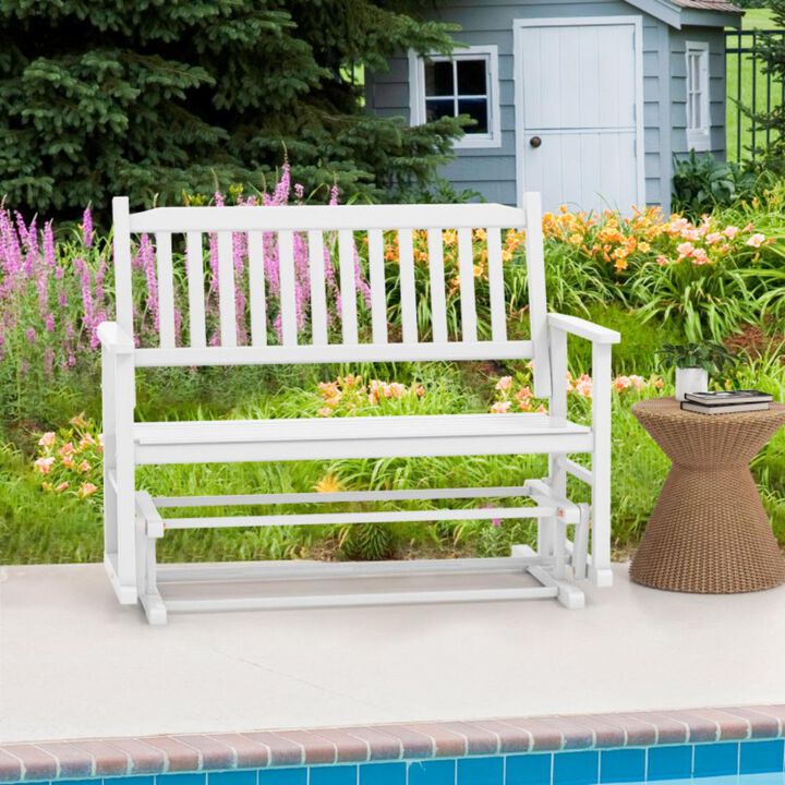 Hivvago 2 Seats Outdoor Glider Bench with Armrests and Slatted Seat-White