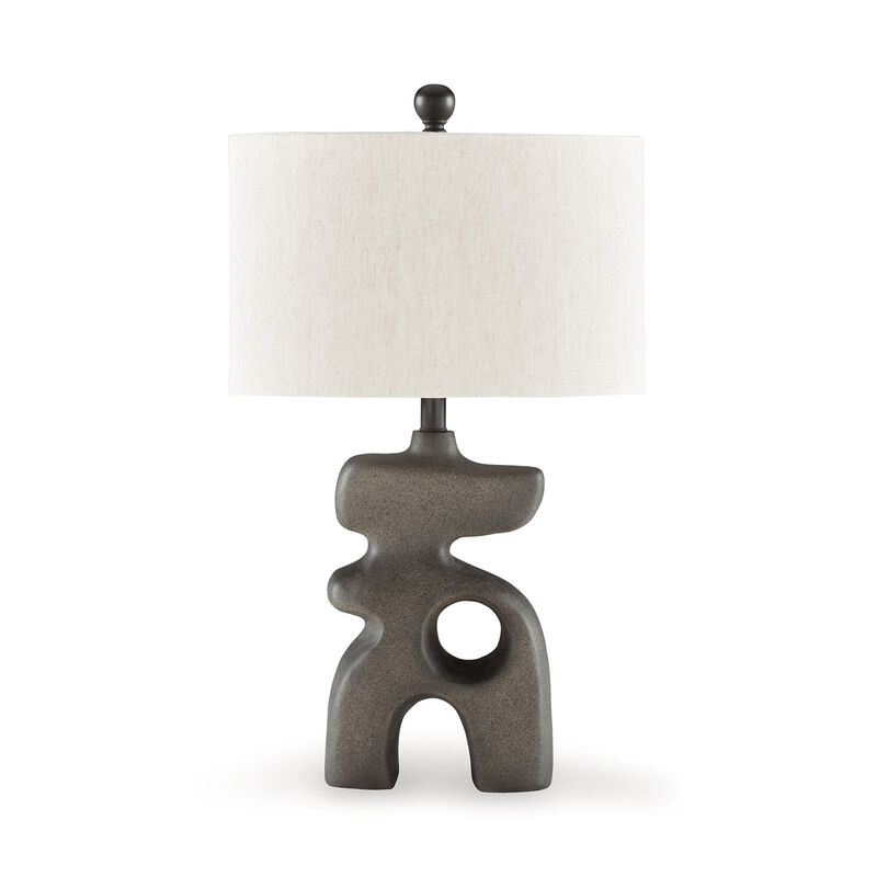 Nacy 27 Inch Table Lamp, White Oval Fabric Shade, Black Artisan Style Base - Benzara