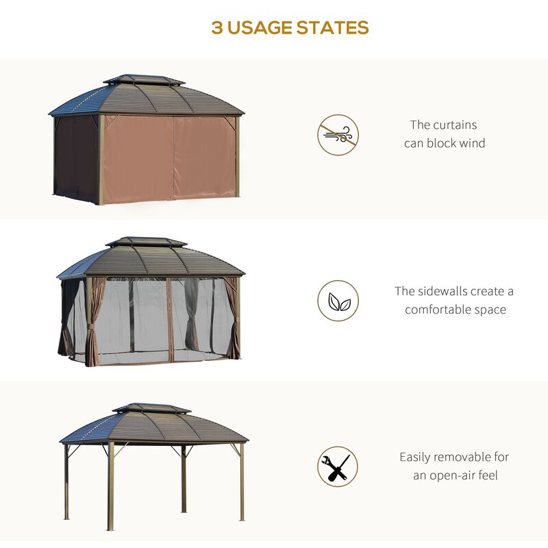 Brown Garden Structure: 10x12 Hardtop Gazebo with Aluminum Frame