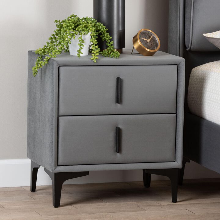 Baxton Studio Etienne Modern Slate Grey Velvet 2 Drawer Nightstand