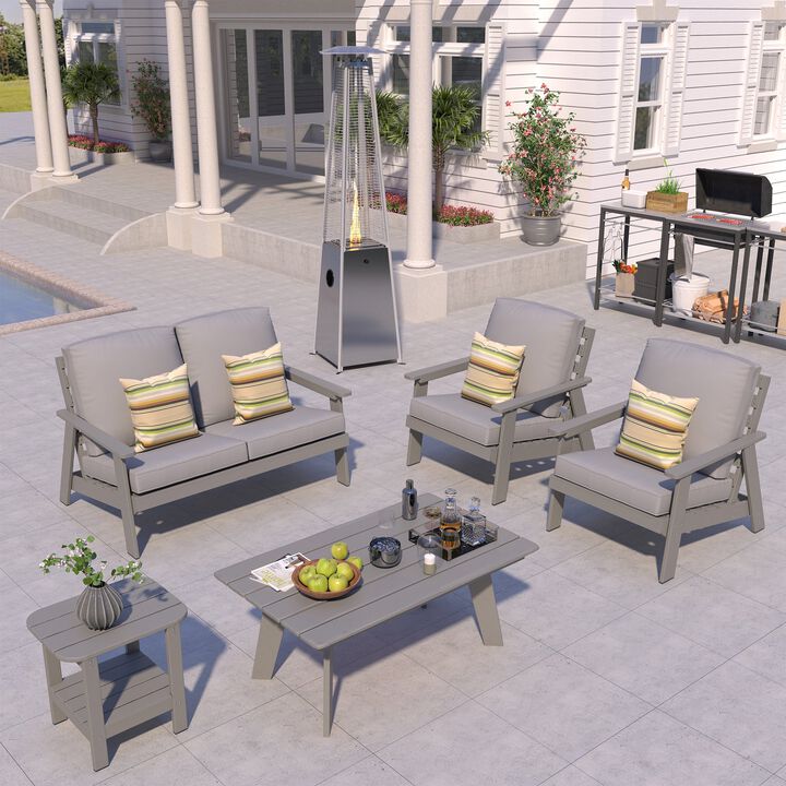 MONDAWE 6 Pieces Patio Conversation Set with Heater and Coffee Table