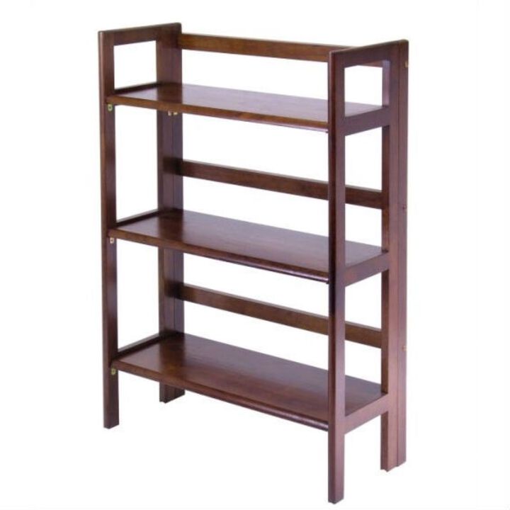 Hivvago 3-Shelf Stackable Folding Bookcase in Distressed Walnut Finish