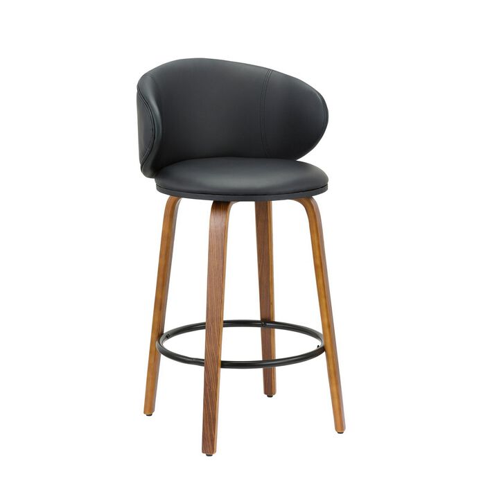 Zubi 26 Inch Counter Height Chair, Set of 2, Wingback, Black, Brown Legs - Benzara