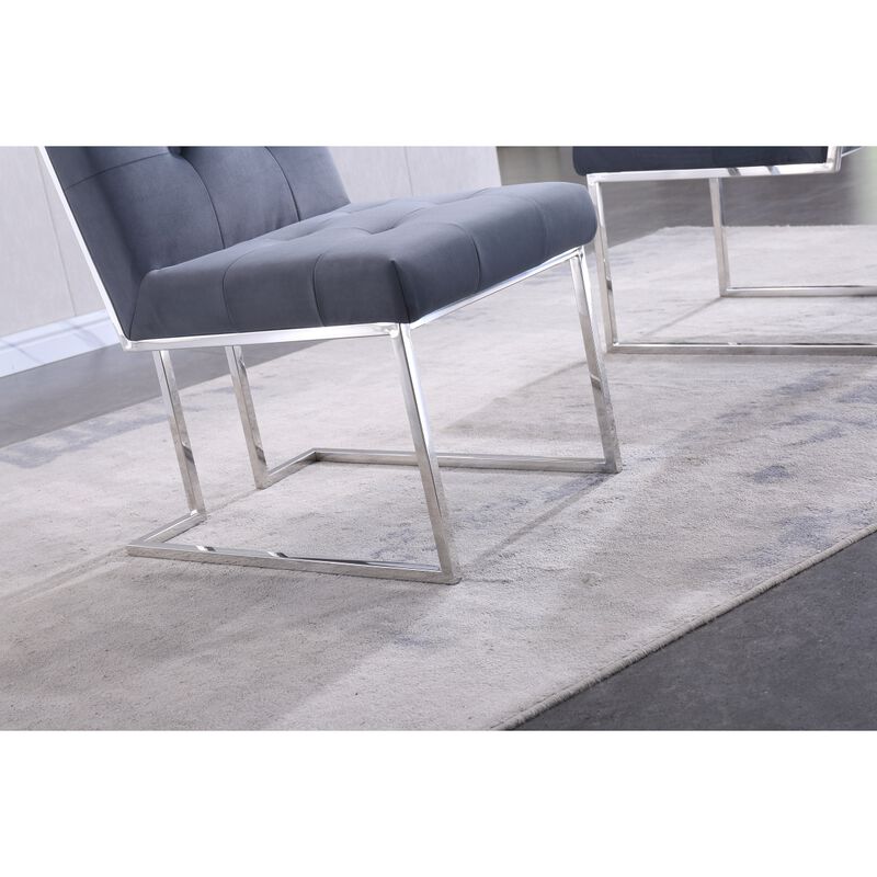 Modern Velvet Dining Chair Set Of 2, Tufted Design And Silver Finish Stainless Base