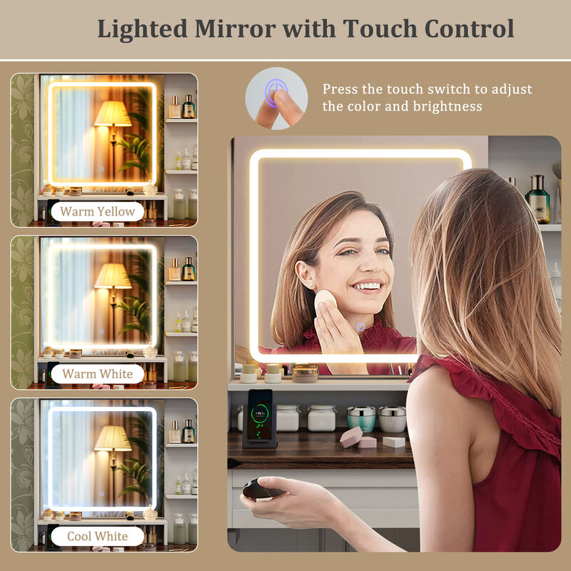 Farmhouse Vanity Set with Mirror and 3-Color Lighting