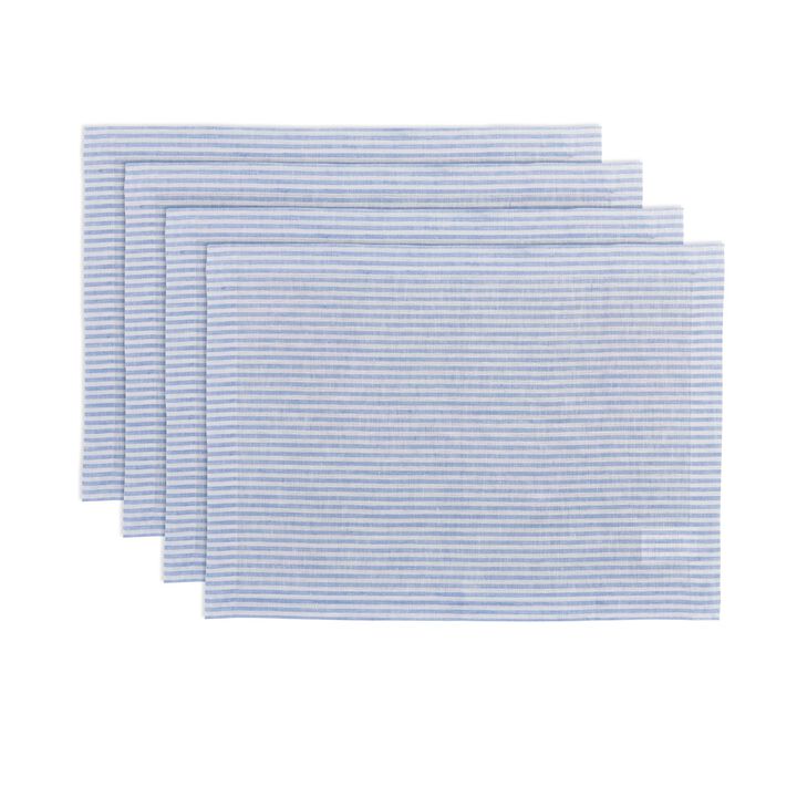 Solino Home 100% Pure Linen Placemats 14 x 19 Inch Set of 4 | Narrow Stripe