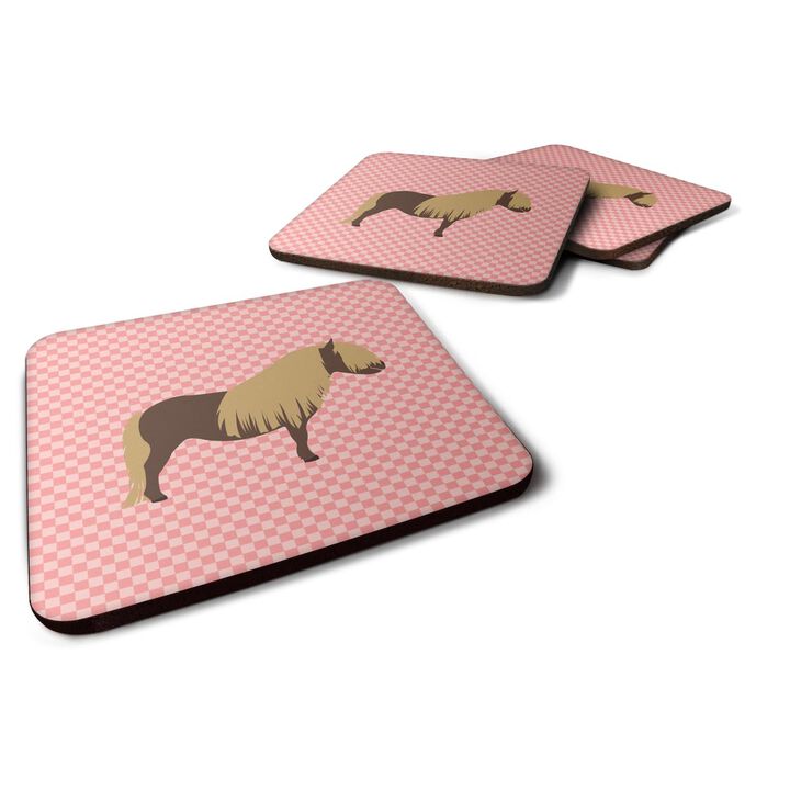 Caroline's Treasures Shetland Pony Horse Pink Check Decorative coasters, 3.5, Multicolor