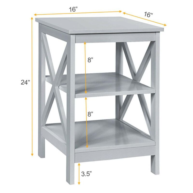 Hivvago 3-Tier Nightstand End Table with X Design Storage