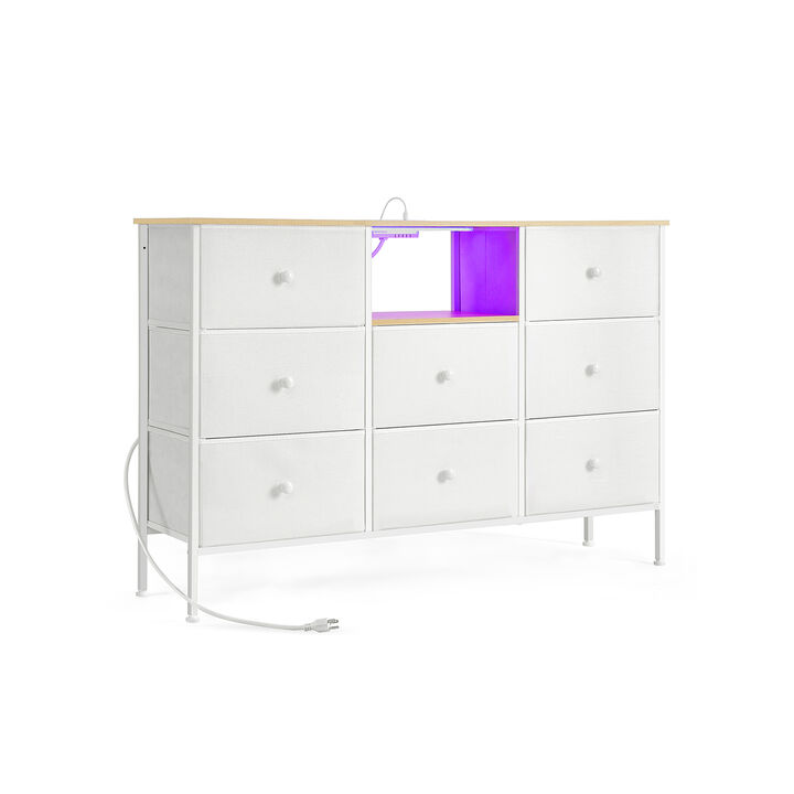 Fabric Dresser with Power Outlets & LED Lights – Stylish Chest of Drawers